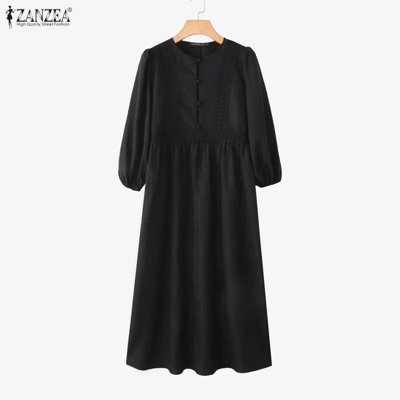 ZANZEA Muslim Women Lace Patchwork Maxi Dress Modet | SAMAG