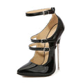 European And American Metal Heel Nightclub Large Size High Heels Elegant Slim Straps Banquet Super High Heels Solid Color