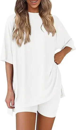 2026women's New Fashion Trend Basic High-quality Casual Round Neck Slit Loose Casual and Comfortable Women's Two-piece Home Suit