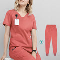 Woman Medical Scrubs Set, V-Neck Short Sleeve Nursing Uniforms With Multi-Pockets, Professional Workwear For Dental Clinic, Sp