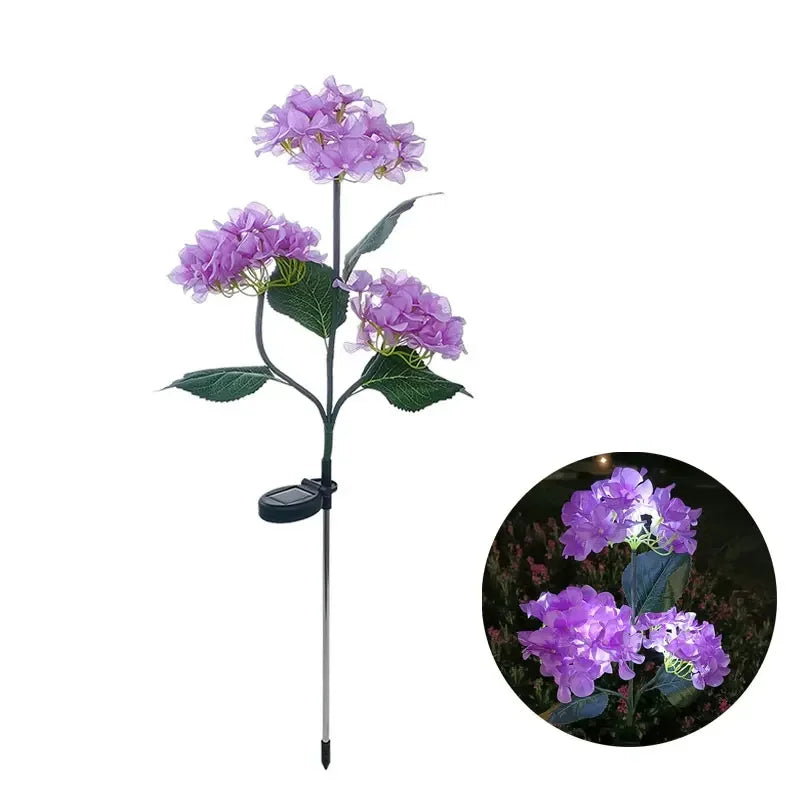Garden Decor 3 Heads Hydrangea Artificial Flower Solar Lawn Lamp Summer Wedding Party Holiday Outdoor Patio Yard Decoration Lamp