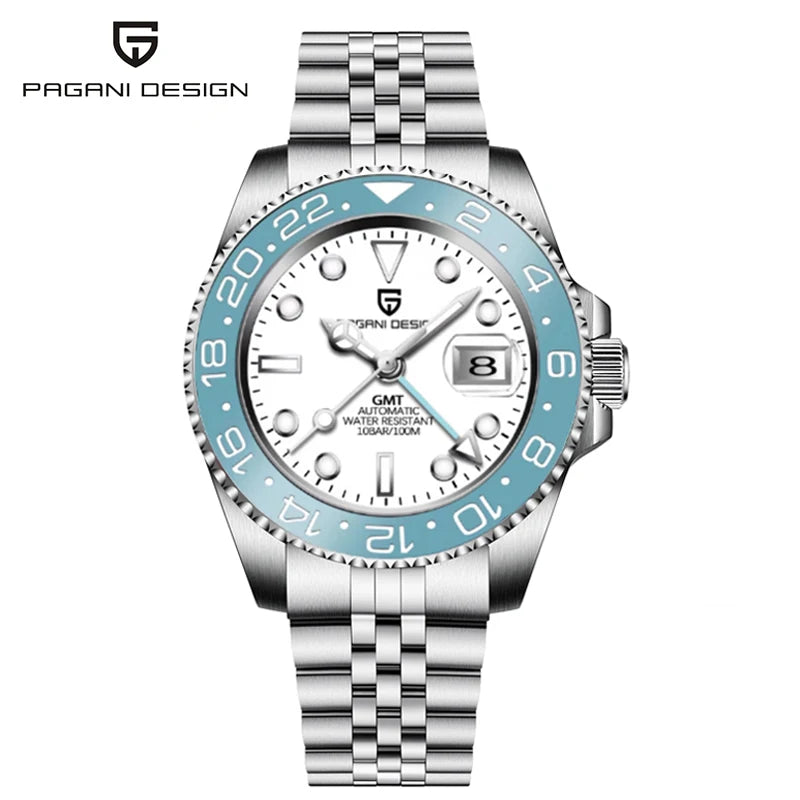 Top PAGANI DESIGN PD1662 Men GMT Automatic Mechanical Watch Black Ceramic Bezel Sapphire Glass 100M Waterproof Jubilee Stainless Steel Bracelet Sports Diver Wristwatch Reloj Hombre+gift box