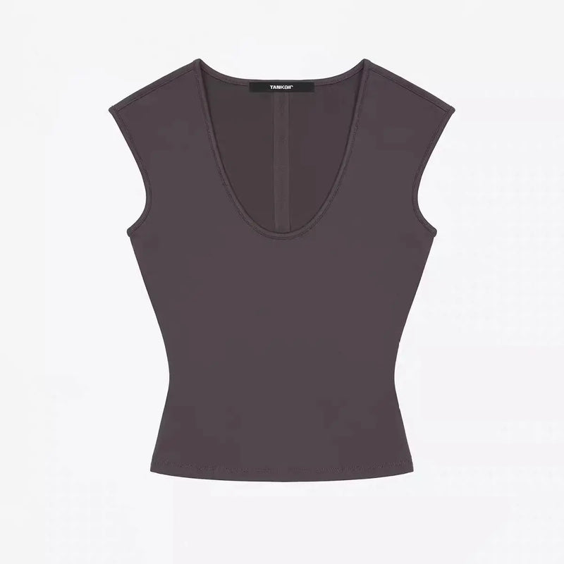 ANK Air Summer Top with Solid Color, Black and White Powder, Wide Shoulder Strap, I-Shaped Tank Top, Women's Sports, Daily Wear