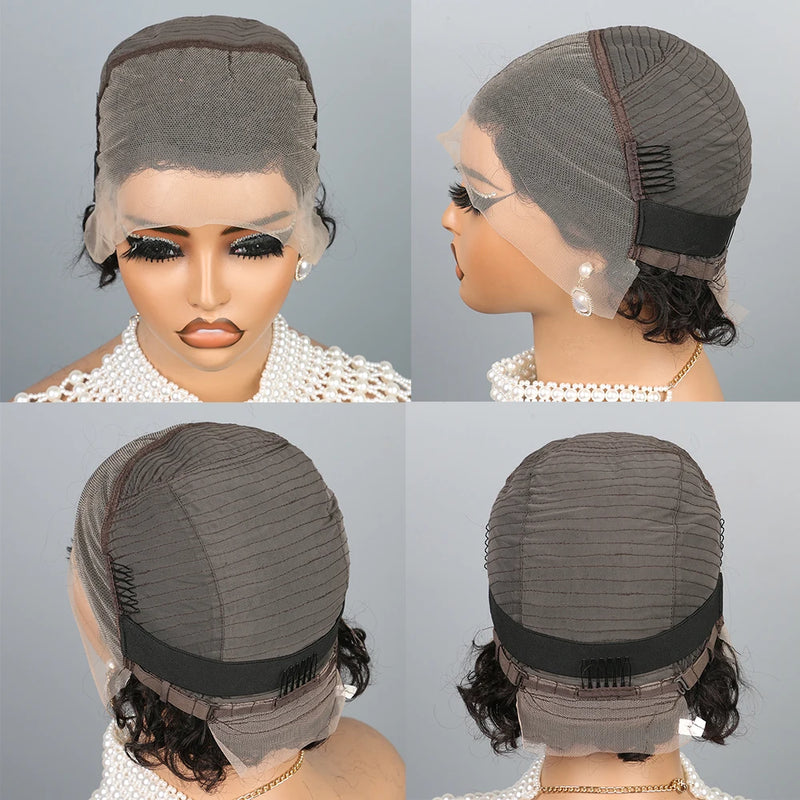 Curly Wig Human Hair Wigs 8 inch Short Bob Pixie Cut Brazilian Human Hair Wig Black Afro Kinky 13×4 Lace Front Wigs for Women