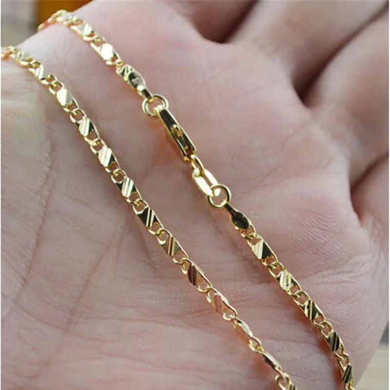 Exquisite Fashion 18K Gold Filled Necklace For Women Men Size 16 - 30 Inch Jewelry Chain - Visuel 3 | SAMAG