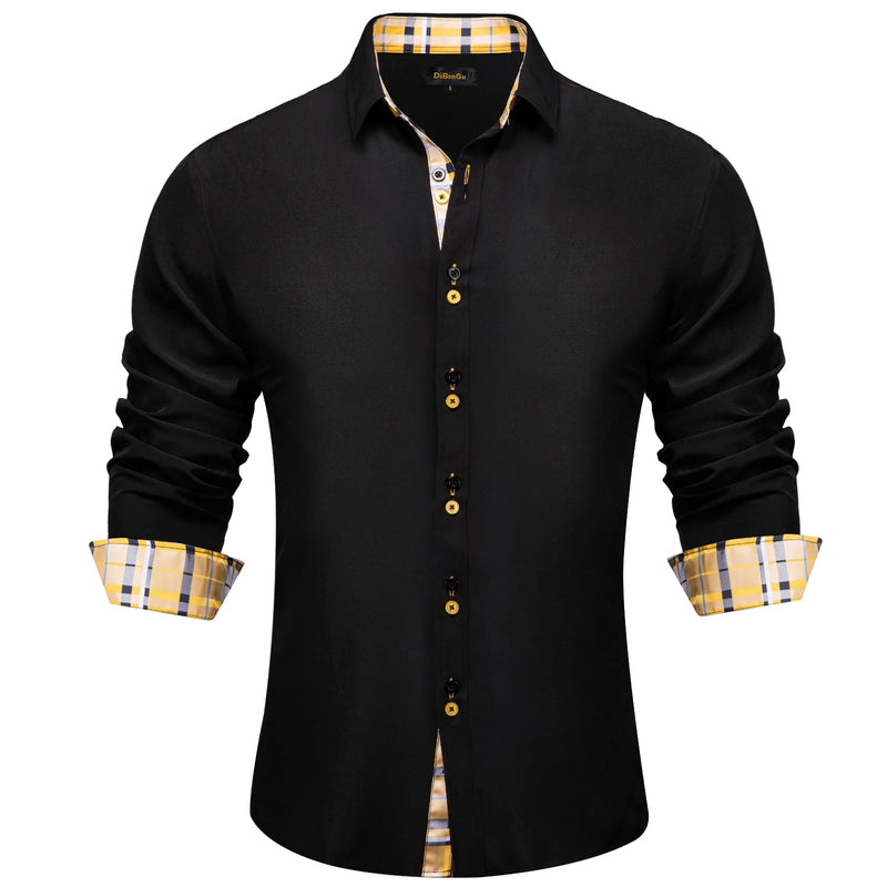 Men's Polyester Cotton Solid Black Shirts Long Sleeve | SAMAG