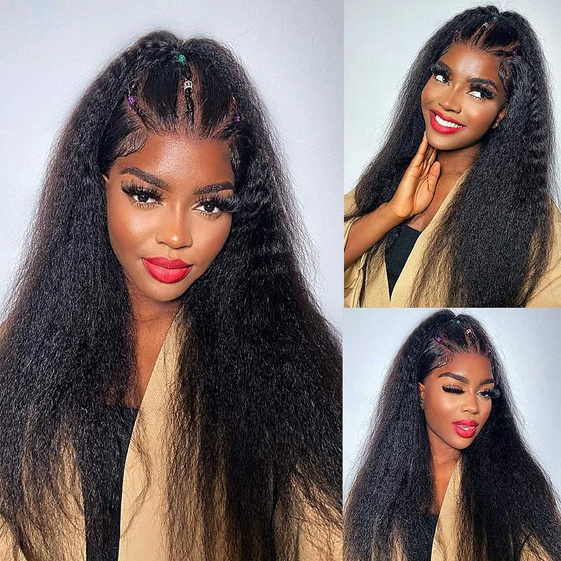 250 Density Invisi Strap 360 Full Lace Glueless Wig Invisible Drawstring Frontal Wig Kinky Straight Lace Front Human Hair