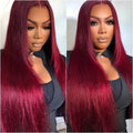 30 40 Inch 99J Colored 13x6 Lace Front Human Hair Wig Straight Burgundy 13x4 HD Transparent Lace Frontal Wigs Red Wigs For Women