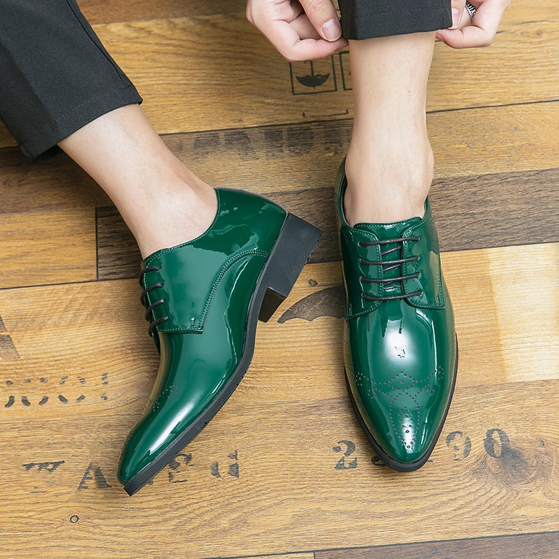 New Arrivals Green Oxfords for Men Pu  Round Toe Lace-up Solid Party  Mens Dress Shoes for Men with  Size 38-48