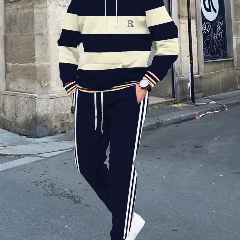 The new men's set for Spring and Autumn features a casual fashionable comfortable and soft 3D striped - View 6 | SAMAG