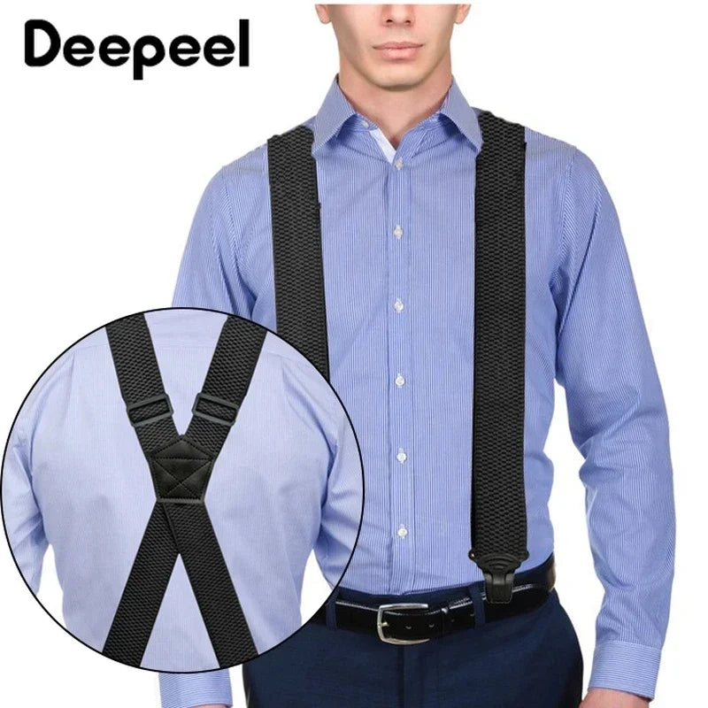 Deepeel 3.5X120cm Men's Adult 4 Clip Casual Trousers Fashion X - shaped Stripes Plastic Clamp Elastic - Visuel 6 | SAMAG