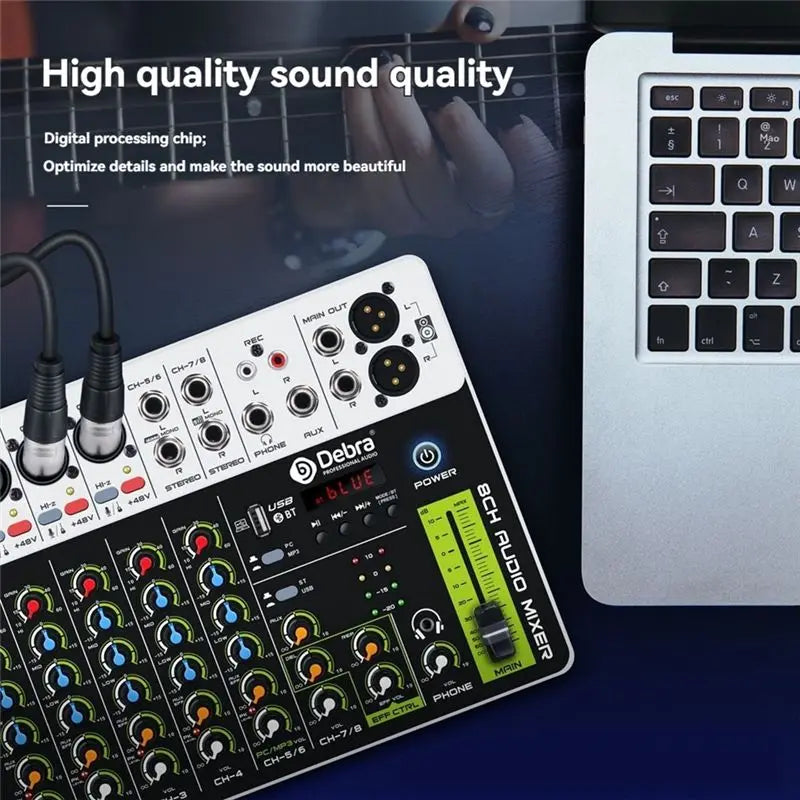 DEBRA PROFESSIONAL AUDIO V8 Audio Mixer Small Mixing Console With Bluetooth USB 48V Phantom Power Delay Repaeat For DJ