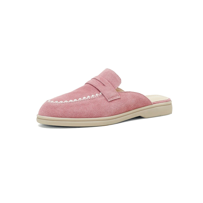 New Genuine Leather Cowhide Women Mules,Round Toe Slip-on Women Slippers,Flats Women Shoes