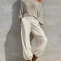 Fashionable Off-shoulder Top And Casual Trousers Two-piece Suit 2026 Autumn And Winter New Solid Color Slope Collar Women's Suit