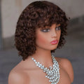 #4 Brown Deep Wave Short Bob Wigs Wear and Go Pre plucked Curly Hair Bob Wig Human Hair Glueless Wigs With Bangs Machine Made