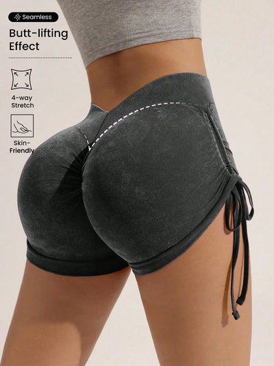 Drawstring frosted shorts for women, peach lifting | SAMAG