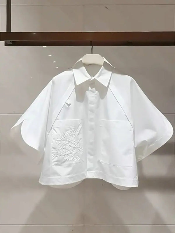 Summer Short Blouses Half Sleeve Embroidered Top Flip - View 3 | SAMAG