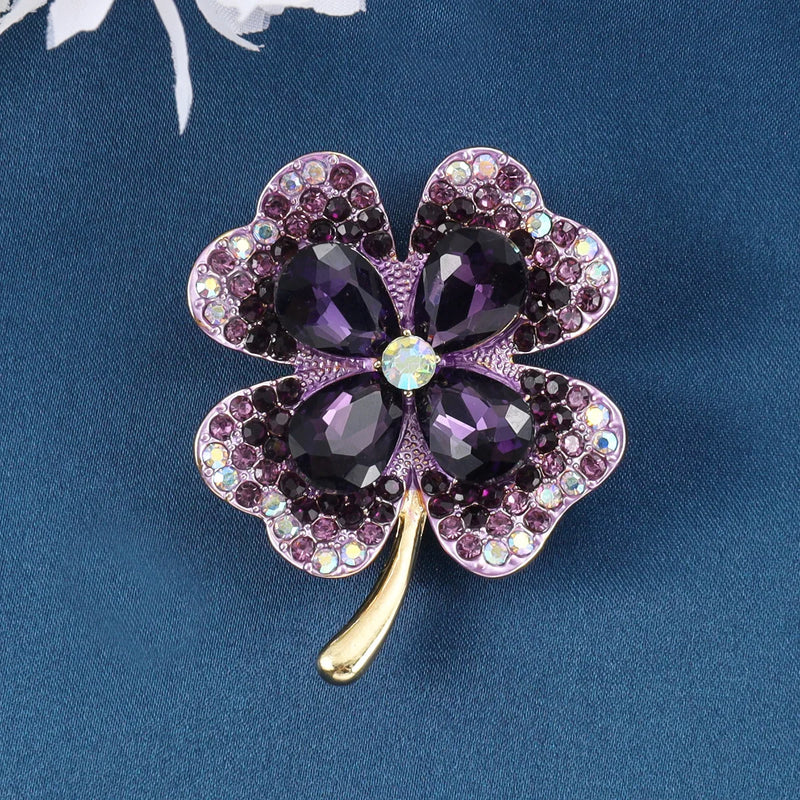 WEIMANJINGDIAN Brand Green Four Leave Clover Irish Shamrock Lucky Crystal Brooches and Lapel Pins Collections