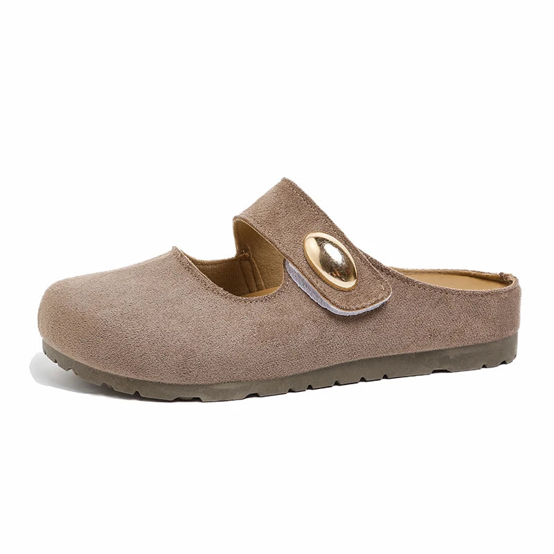Free Shipping Women's Suede Mary Jane Mules,Casual Backless Flat Clogs,Comfortable Slip-on Slippers,Retro Minimalist Daily Shoes