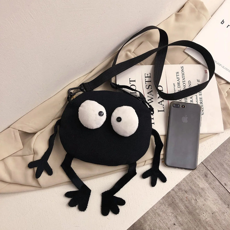 Trendy Korean Girl's Crossbody Bag Shoulder Bags Small Round Bag Quirky Personality Canvas Small Bag for Girls Coin Purse