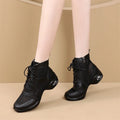 Women's Dancing Shoes Soft Bottom Leather mid Heel Black Mesh Breathable Square Dance Shoes Jazz Sailor Dance Footwear