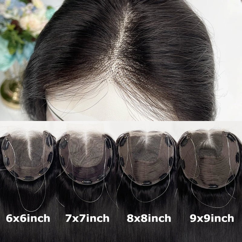 4x4inch Lace Front Human Hair Topper HD Lace Wefted Topper with Adjustable Elastic Band Virgin European Hair Women Hairpieces