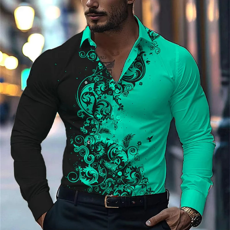 Men'S Stylish Red Floral Print Dress Shirt - Casual Long | SAMAG
