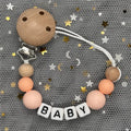 Free Custom Personalized Name Pacifier Clips Handmade Beech Wood Chain Silicone Crown Holder Soother Baby Teething Toy Chew Gift