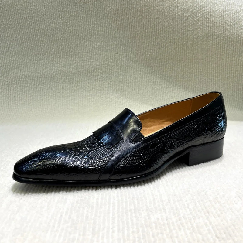 Men's Genuine Leather Penny Loafers Handmade Tassel Slip-On Dress Shoes for Wedding Banquet Casual Business Footwear