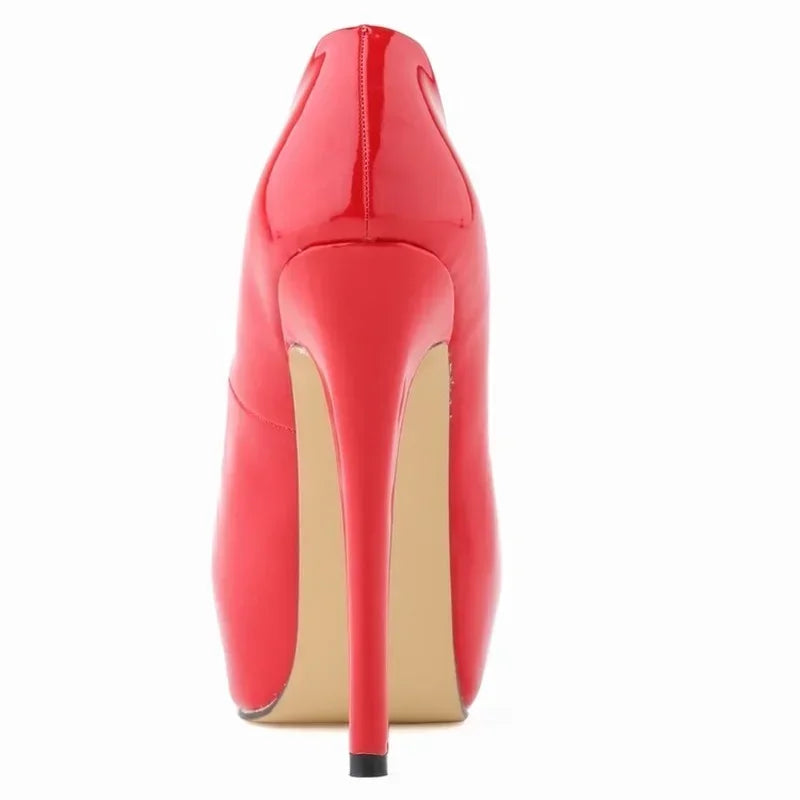 Women Sexy Pumps Stilettos 14cm Super High Heels Round Toes Platform Thin Heel NightClub Party Dress Red Wedding Shoes Big Size