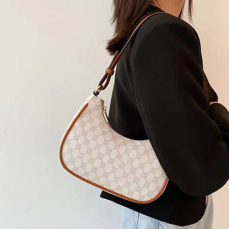 Retro Printing Female Underarm Bag Fashion High Quality Zipper Small Handbag Adjustable Strap Solid Color Shoulder Bags
