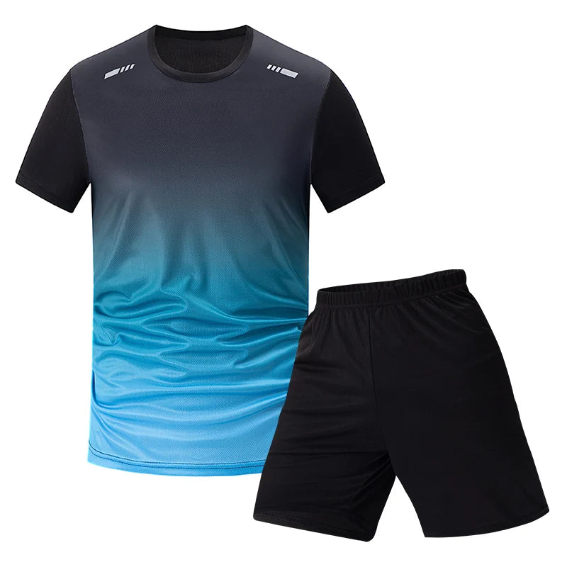 2-Piece Men's Suit Youth Four-Season Gradient T-Shirt Short-Sleeved Sports Quick-Drying Comfortable Home Wear Fashionable
