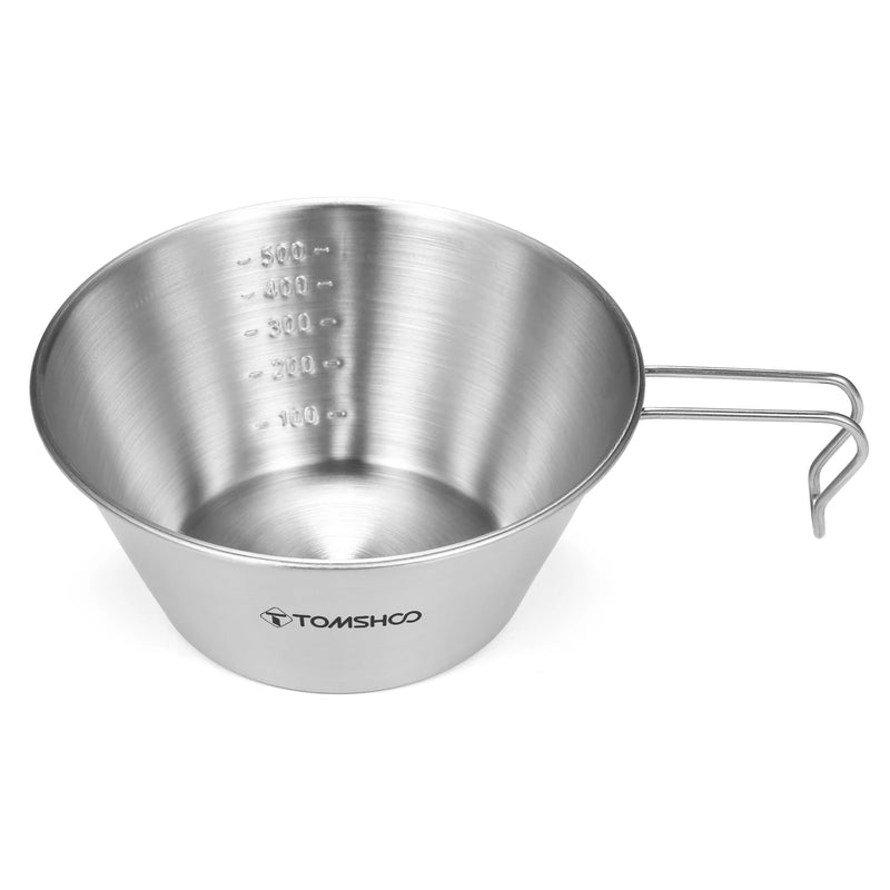 TOMSHOO Stainless Steel  Cup 200ml/500ml Measuring Cup Bowl for Outdoor Camping Backpacking Picnic food container