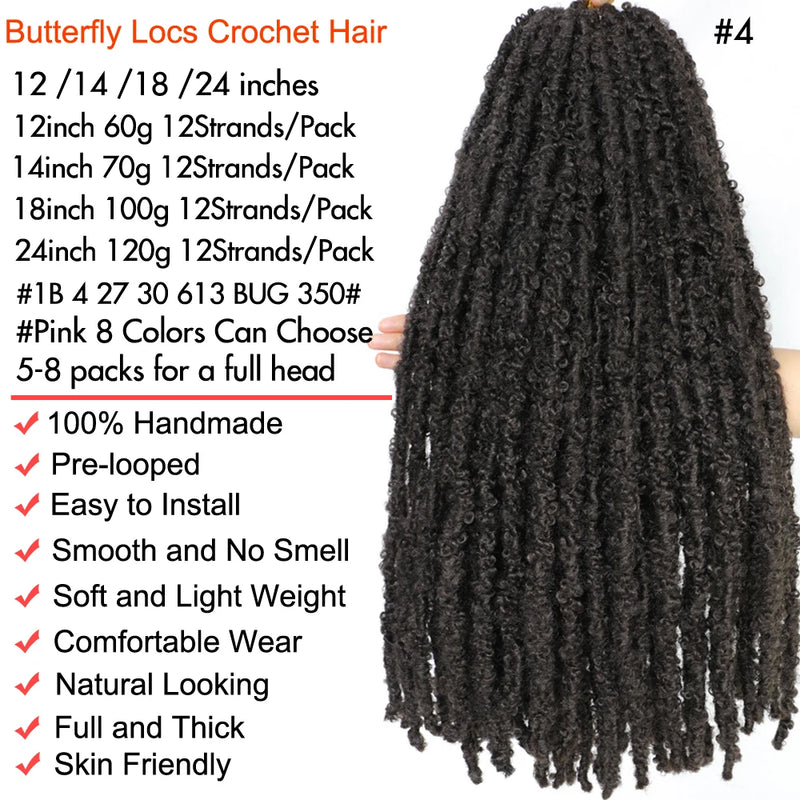 1- 8 Packs Butterfly Faux Locks Crochet Hair Boho Soft Locs Braiding Hair Distressed Pre Looped Synthetic Butterfly Locs Twists