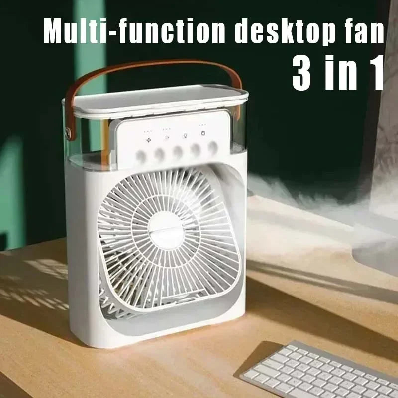 Lenovo Portable Fan 3 in1 Humidifier Air Adjustment LED Light Household USB Chargeable Air Conditioner Office Moisturizing Fan