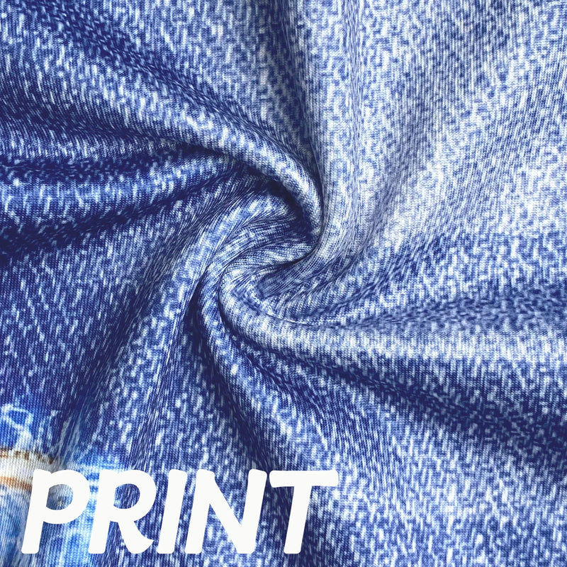 Plus-size women's skinny shorts imitation denim print women's fashion casual high stretch summer sports pants