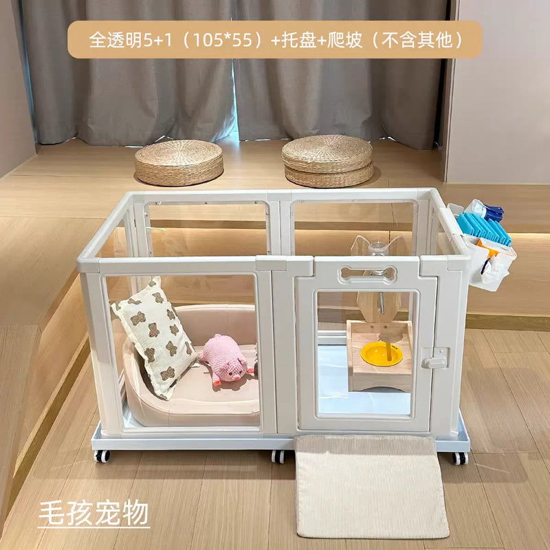 Clear Acrylic Dog Crate Playpen Easy Assemble Transparent Pet Pen Heavy-duty Plastic Puppy Fence with Wheels for Bunny Cat