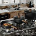 Nonstick Pots and Pans, Induction Cookware Set Kitchen Cooking Sets, Non Stick w/Frying Pan (PFOS, PFOA Free), Black, 16pcs