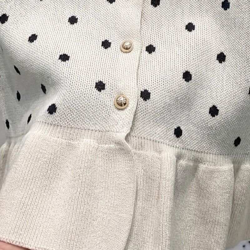 Winter Women White Black Polka Dot Sleeveless Knit - View 3 | SAMAG