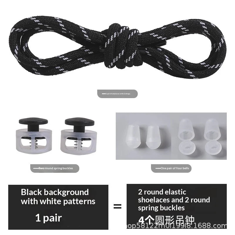 Colorful Spring Lock No Tie Shoelaces 1Pair Round Elastic Quick Lazy Shoelace for Kids Adult Sports Sneakers