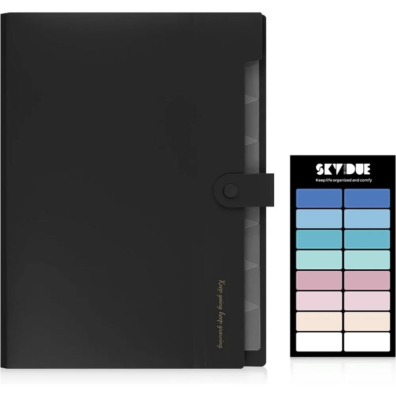 Portable Expanding File Folder Organizer with 8 Pockets for Letter A4 Documents School Office Hospital Supplies Bag Essentials Black