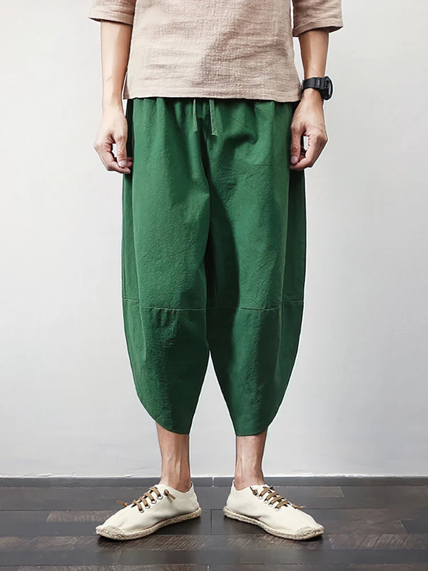Beach Summer Cotton Linen Cargo Shorts Men Baggy Wide leg | SAMAG