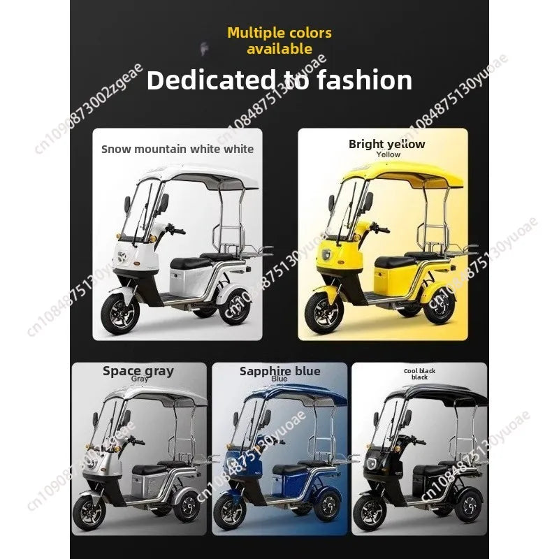 3-Wheel Electric Tricycle with Canopy Non-Tipping Wobble Scooter for Food Delivery & Courier Riders