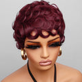 613 Honey Blonde Curly Pixie Cut Wig 100% Human Hair with Bangs Short Curly Human Hair Wigs for Women Machine Made