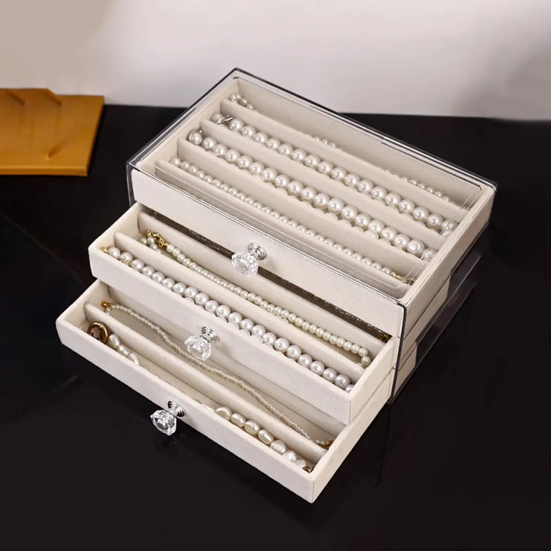 1pc Necklace Storage Box with Transparent Lid, 3-Layer Jewelry Tray Drawer Jewelry Display Box, Desktop Jewelry Box