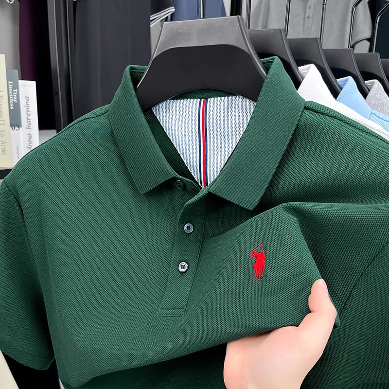 100% pure cotton high - end brand men's short sleeve polo shirt summer fashion original pony embroidery golf - View 8 | SAMAG