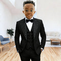 Black Suit for Boys Evening Party Tuxedo Kids Wedding Beaded Crystals Suit 3 Piece Boy Suit Jacket Pants Vest Formal Prom Dress