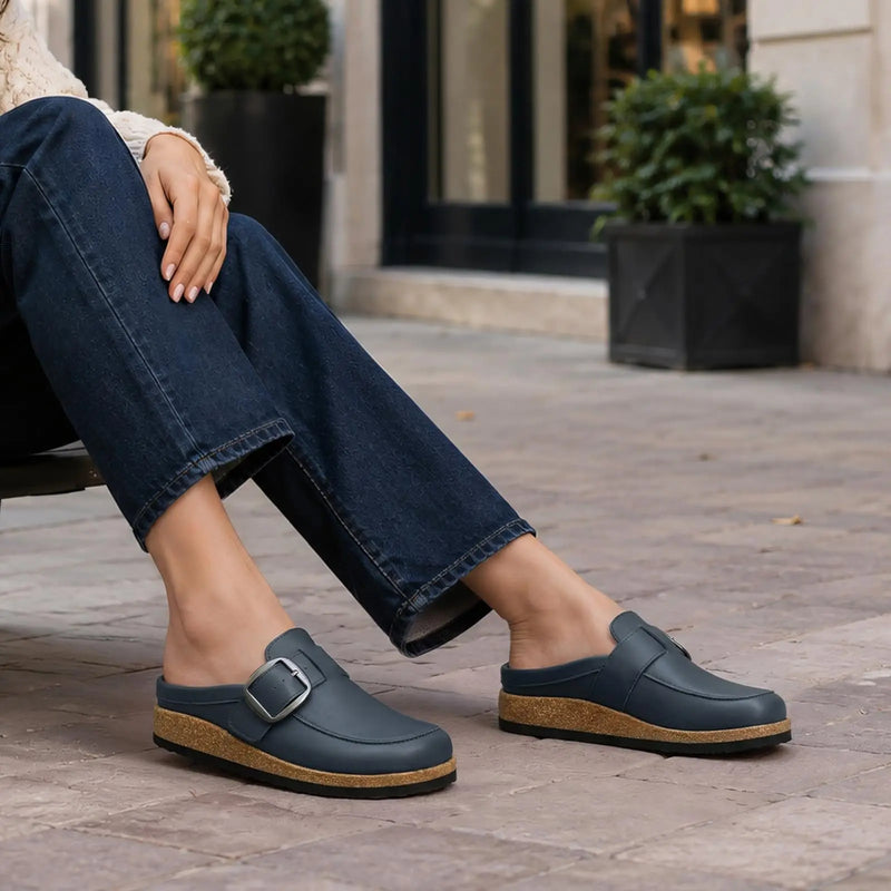 Comwarm Vegan Leather Women's Clogs With Arch Support Classic loafer-inspired Design Slides Cork Footbed Outdoor Mules For Women