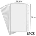 ♥8Pcs Clear A5 A6 A7 Binder Pockets Clear Zipper Folders For 6-Ring Notebook Binder Files Reports Binder