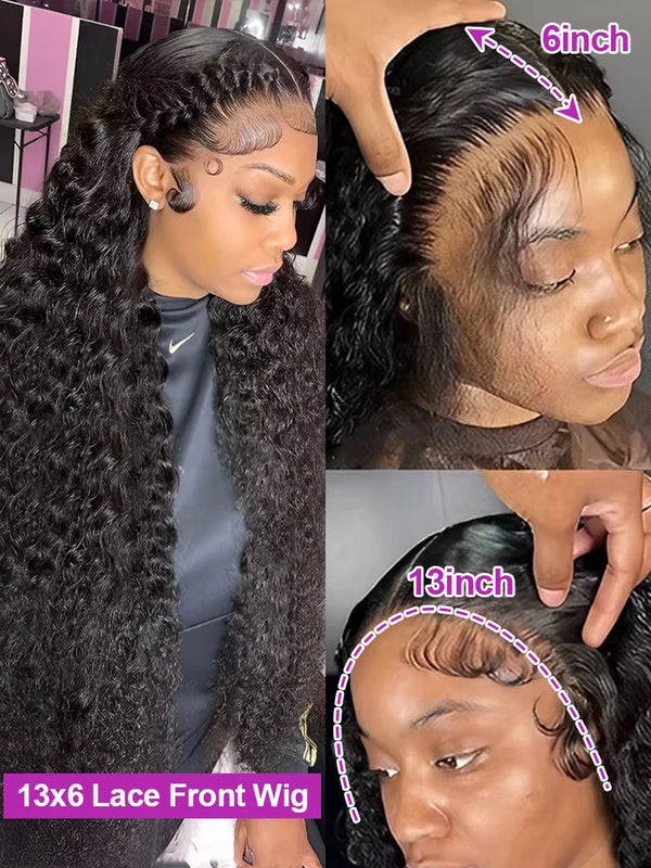 40 46 Inch Deep Wave Lace Frontal Wig 13x4 13x6 Hd Transparent Curly Human Hair Lace Front Wigs For Black Women Water Wave Lace Wigs Pre Plucked Baby Hair 300 High Density Burmese Human Hair